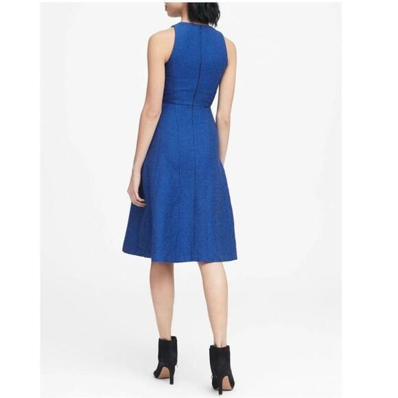 NWT Banana Republic Blue Italian Tweed Racerback Sleeveless Fit Flare Dress 6 - Picture 2 of 9